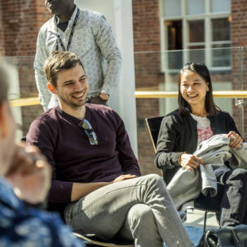 Group of students laughing together at Pietarsaari Campus