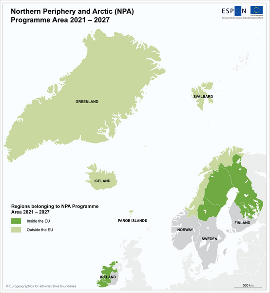 Map of Interreg NPA area