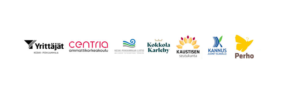 Logoja vasemmalta oikealle: Yrittäjän Keski-Pohjanmaa, Centria ammattikorkeakoulu, Keskipohjanmaan liitto, Kokkolan kaupunki, KAustisen seutukunta, Kannus ja Perho