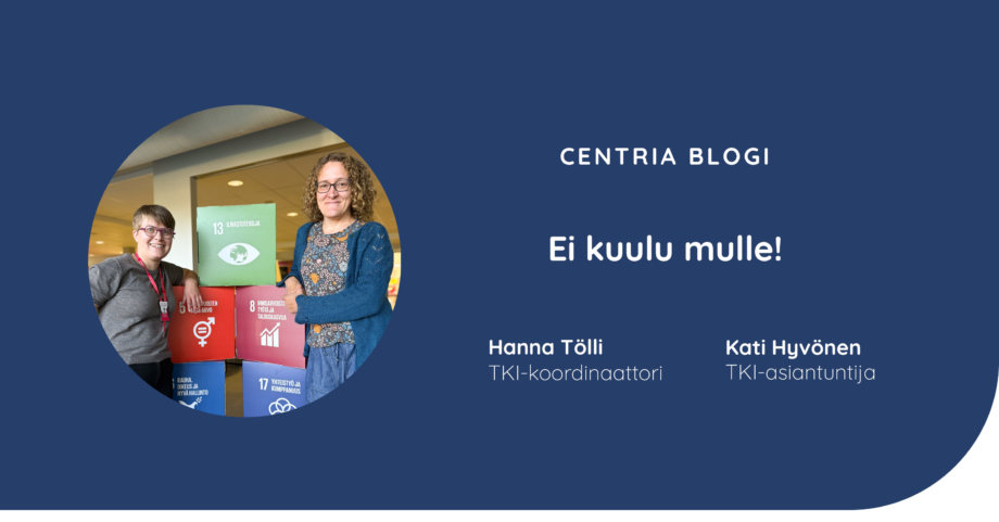 Kuvassa blogin kirjoittajat poseeraavat kameralle hymyillen. Kuvassa myös blogin otsikko ja kirjoittajien tittelit ja nimet.