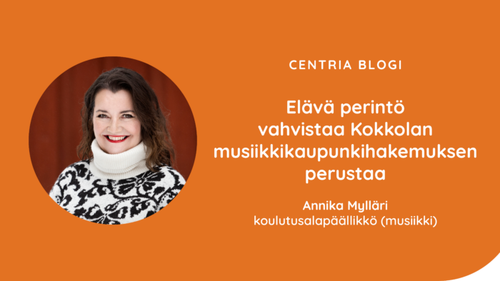 Kuvassa on blogiartikkelin kirjoittajan, koulutusalapäällikkö (musiikki) Annika Myllärin profiilikuva sekä blogiartikkelin otsikko.