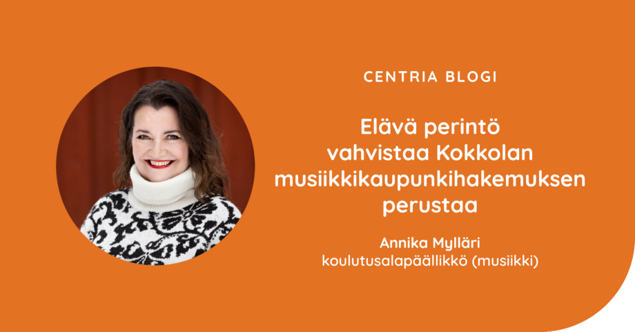 Kuvassa on blogiartikkelin kirjoittajan, koulutusalapäällikkö (musiikki) Annika Myllärin profiilikuva sekä blogiartikkelin otsikko.