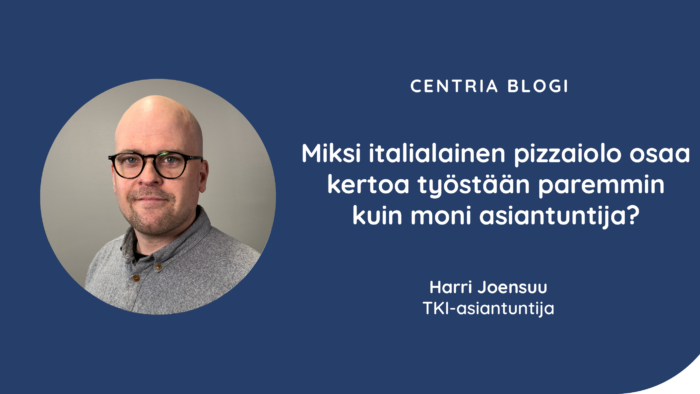 Kuvassa on blogiartikkelin kirjoittajan, TKI-asiantuntija Harri Joensuun profiilikuva sekä blogiartikkelin otsikko.