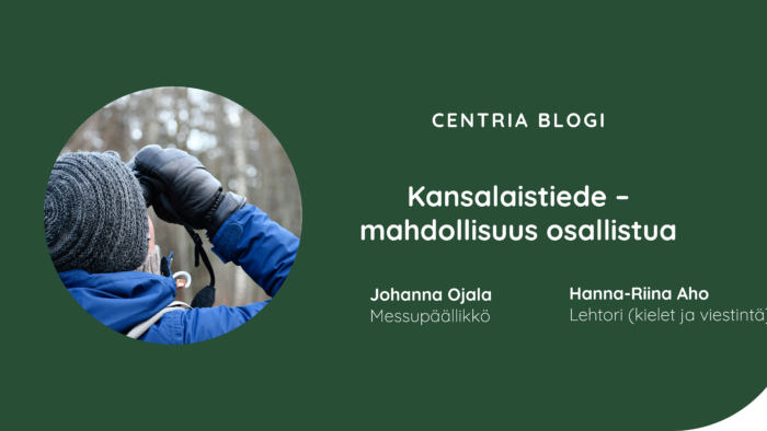 Kuvassa on lintuja kiikaroiva henkilö selin kameraan sekä blogiartikkelin otsikko.