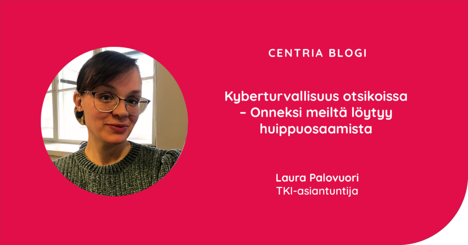 Kuvassa Laura Palovuori poseeraa kameralle hymyillen. Taustalla näkyy ikkunat, joista paistaa kirkas auringonvalo. Kuvassa myös blogin otsikko.