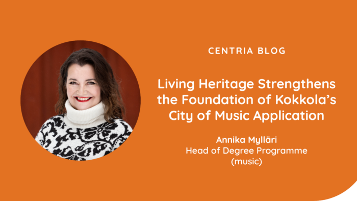The image features the profile picture of Annika Mylläri, the Head of Degree Programme (music), as well as the title of the blog article.